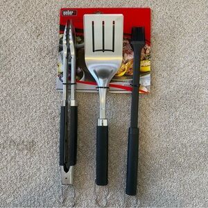 Weber 3pc Precision Grill Tool Set, Stainless Steel w/ Black Silicone Handles